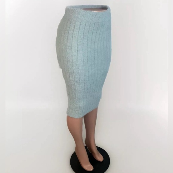 Meshki Skirt Womens M Jasmine Pistachio Striped Knit Stretchy Fluffy Pencil Midi - Picture 7 of 10